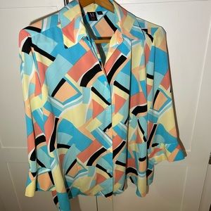 Milano retro geometric button-up blouse. 1X